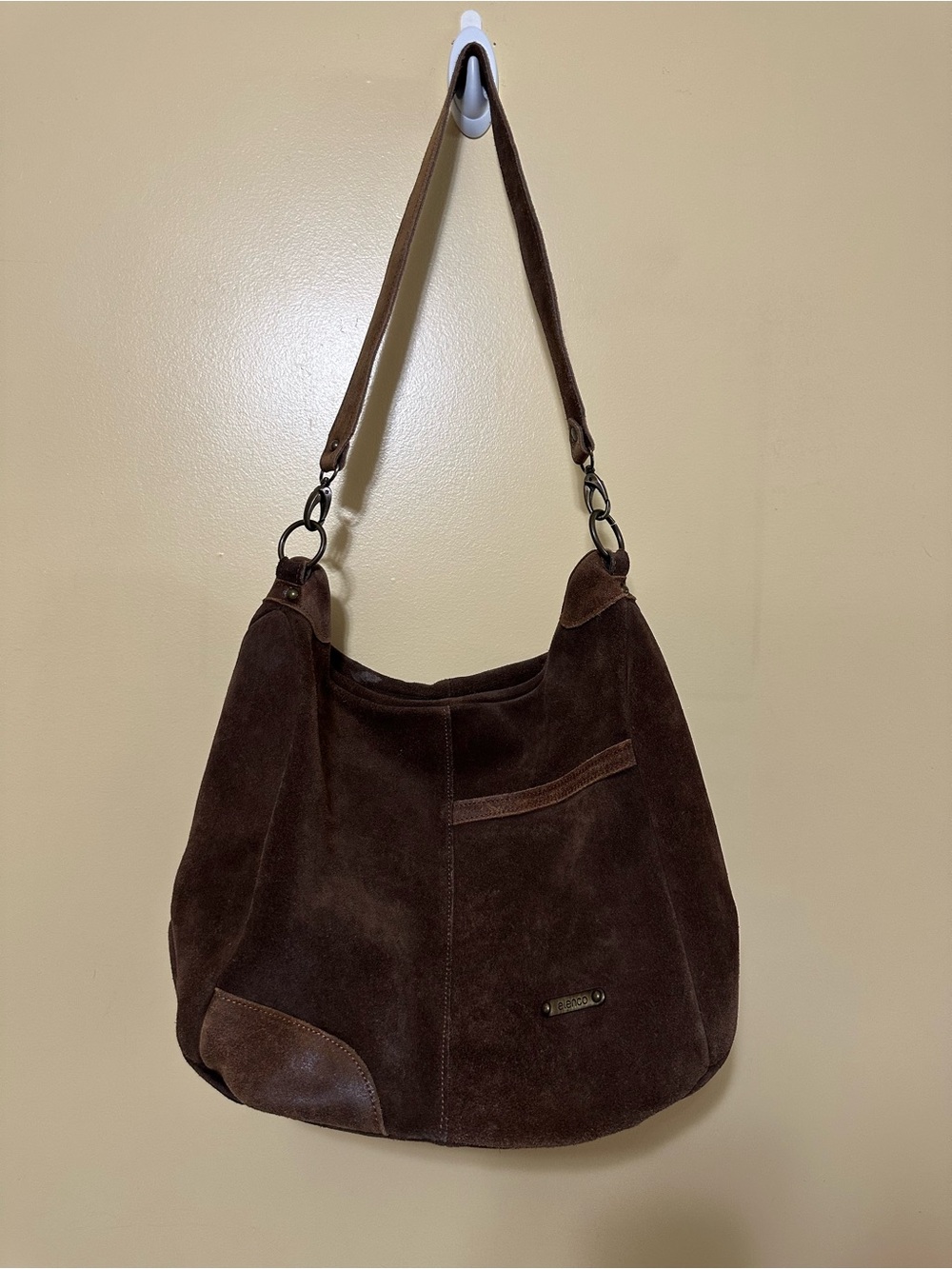 Elenco Suede Hobo Shoulder Bag Slouchy Structured Base Brown